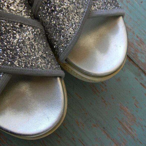 MIU MIU SILVER GLITTER SPARKLE CRISS-CROSS SLIP ON SANDALS COMFORT SZ 38 ITALY - Picture 8 of 8